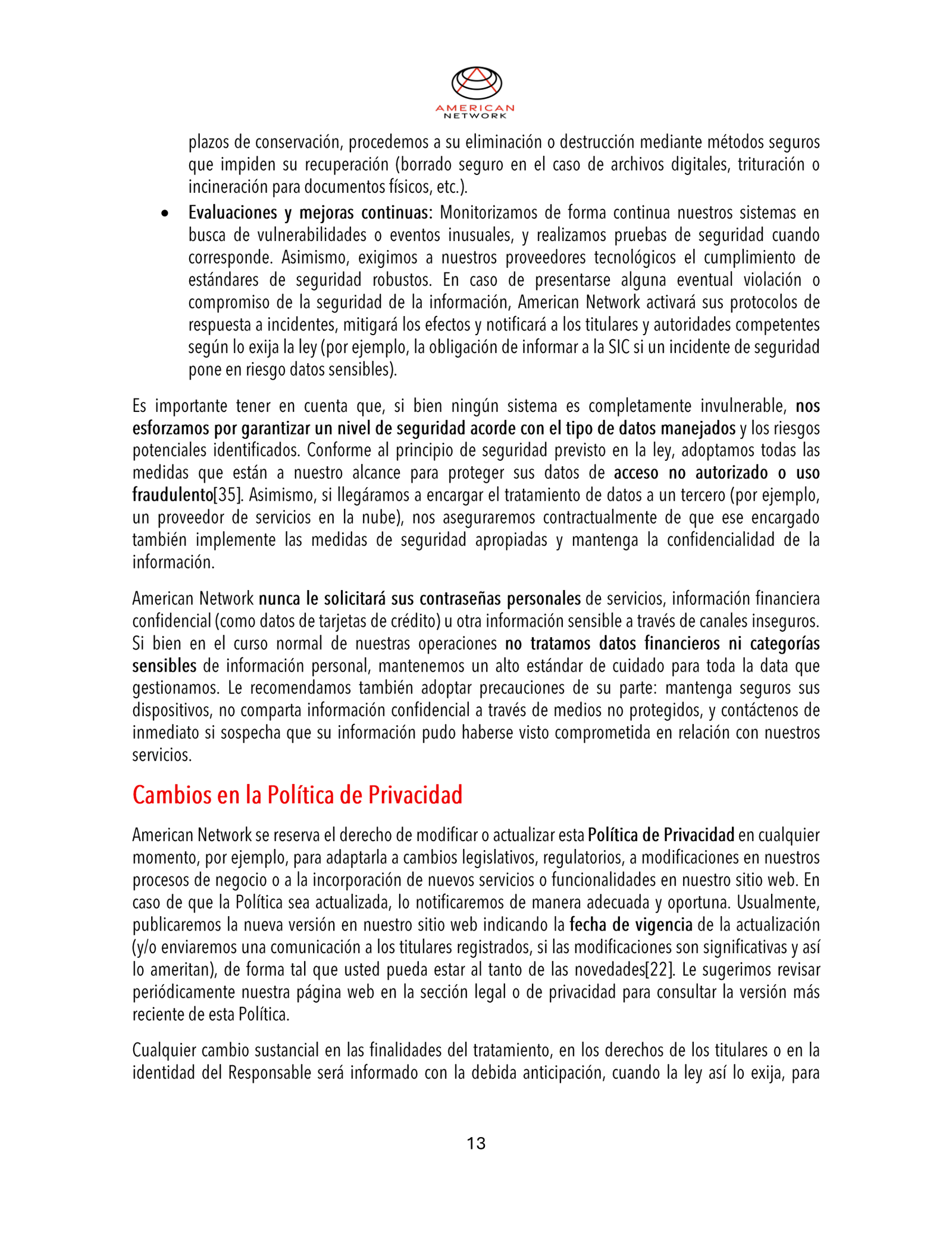 Política de Privacidad - American Network-13